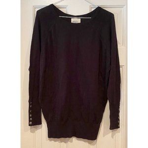Ladies "Between Me & You" BLACK KNIT SWEATER Top with SNAP BACK & SLEEVES SIZE M